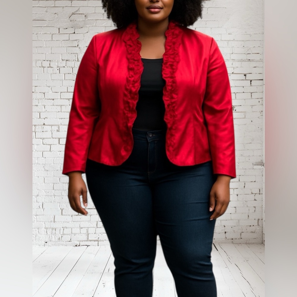 Vintage Victor Costa  Ruffle Red Jacket Size 10 Rare 80s